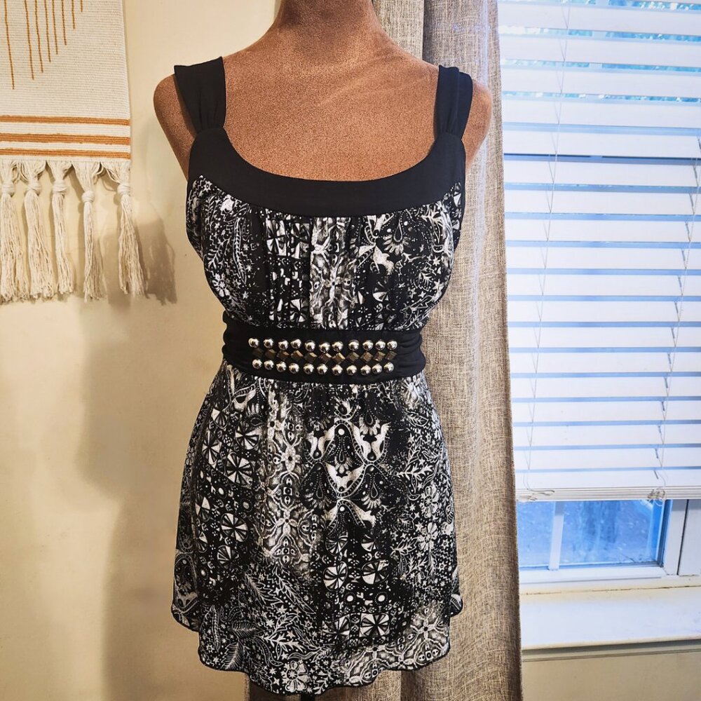 Speechless Black & White Babydoll Top | Y2K Style | Size L (Fits M)